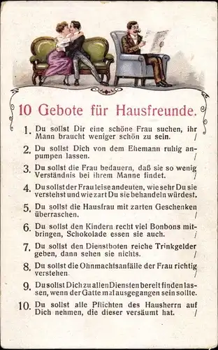 Ak 10 Gebote für Hausfreunde, Du sollst Dir eine schöne Frau suchen