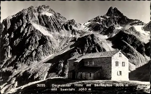 Ak Tirol Österreich, Darmstädter Hütte mit Saumspitze und Seeköpfe