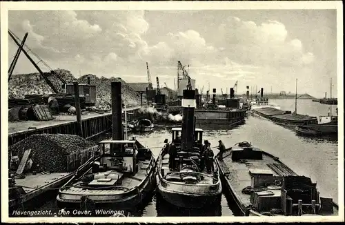 Ak Den Oever Wieringen Hollands Kroon Nordholland Niederlande, Hafenpartie, Dampfboote vor Anker