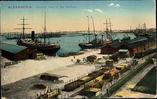 Ak Alexandria Ägypten, General view of the harbour, Dampfschiffe