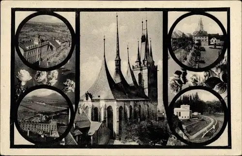 Ak Louny Laun Region Aussig, Kirche, Stadtansichten