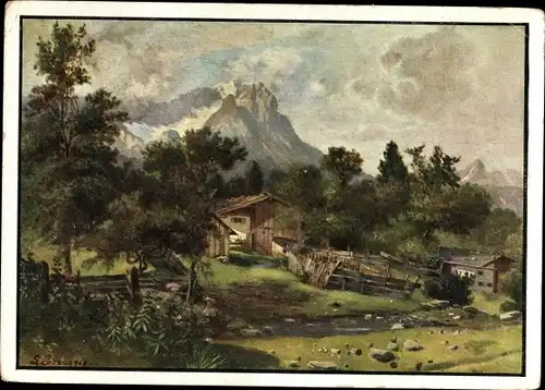 Künstler Ak Correggio, L., Garmisch Partenkirchen in Oberbayern, Alt-Garmisch, Zugspitze