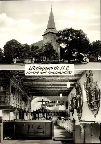 Ak Lüdingworth Cuxhaven in Niedersachsen, Nordseebad, Kirche mit Innenansicht