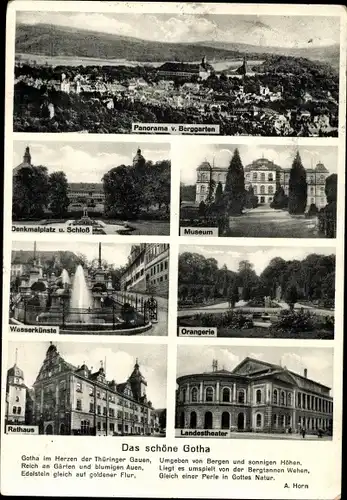 Ak Gotha in Thüringen, Panorama, Schloss, Museum, Wasserkünste,Orangerie, Rathaus, Landestheater