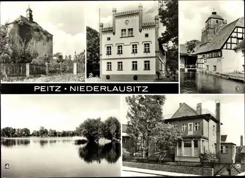 Ak Peitz in der Niederlausitz, Festungsturm, Rathaus, Hammerwerk, Ambulatorium, Teich