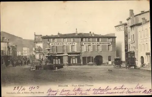 Ak Billom Puy de Dôme, Place Alfred Thomas, Hotel de la Croix d'Or