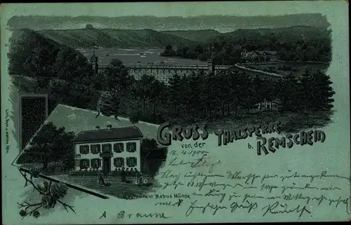 Mondschein Litho Remscheid im Bergischen Land, Talsperre, Restaurant Mebus Mühle