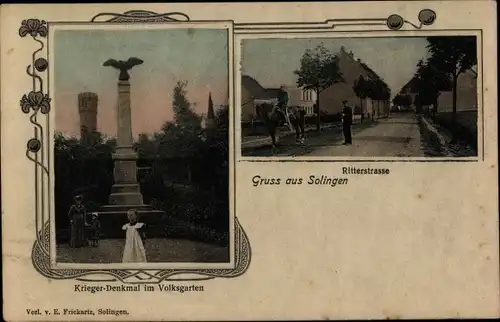 Jugendstil Ak Solingen in Nordrhein Westfalen, Ritterstraße, Kriegerdenkmal im Volksgarten