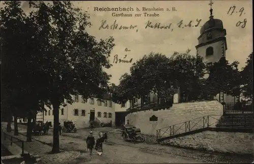 Ak Reichenbach Lautertal im Odenwald, Gasthaus zur Traube, Kirche