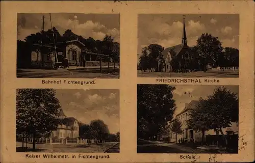 Ak Friedrichsthal Oranienburg in Brandenburg, Bahnhof Fichtengrund, Gleisseite, Schule