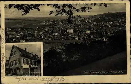 Ak Bad Dürkheim am Pfälzerwald, Bier und Weinwirtschaft, Schillerstraße 8, Blick auf den Ort