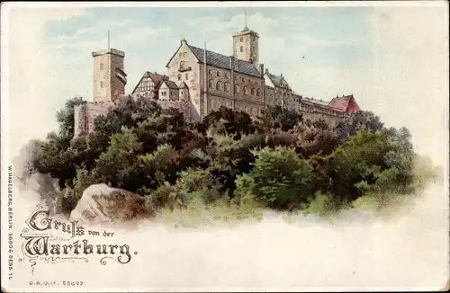 Litho Lutherstadt Eisenach in Thüringen, Blick zur Wartburg