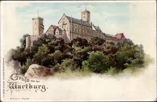 Litho Lutherstadt Eisenach in Thüringen, Blick zur Wartburg