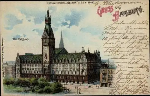 Halt gegen das Licht Litho Hamburg, Ansicht vom Rathaus, Meteor