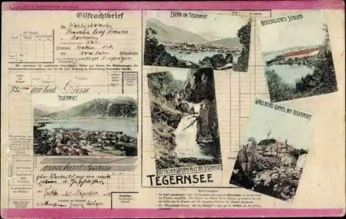 Ak Tegernsee in Oberbayern, Herzogl. Schloss, Wasserfall, Wallberg