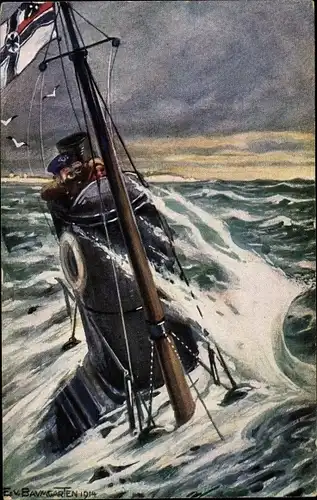 Künstler Ak von Baumgarten, E., Deutsches U Boot auf Patrouille an Engl. Küste, Kaiserliche Marine