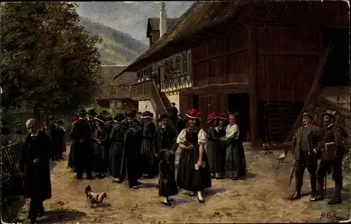 Künstler Ak Hoffmann, H., Nach der Kirche, Trachten im Schwarzwald