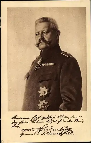 Ak Generalfeldmarschall Paul von Hindenburg, Portrait, Uniform, Ludendorff Spende