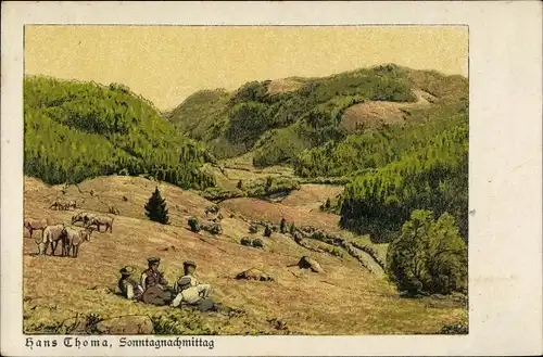 Künstler Ak Thoma, Hans, Sonntagnachmittag, Jungen auf einer Wiese