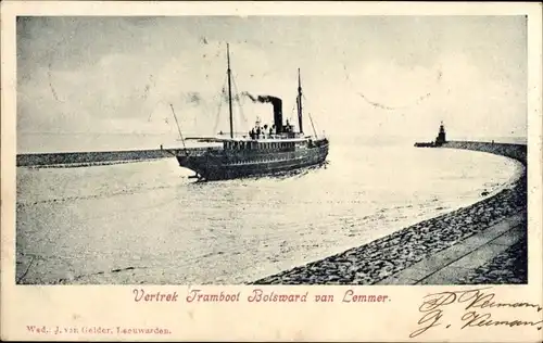 Ak Lemmer Friesland Niederlande, Vertret Tramboot Bolsward, Fährschiff