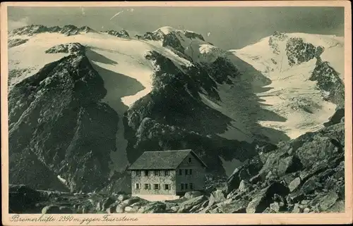 Ak Gschnitztal Tirol, Bremerhütte gegen Feuersteine 