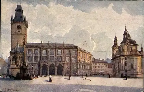 Künstler Ak Jedlicek, F. J., Praha Prag Tschechien, Radnice a chram sv. Mikulase
