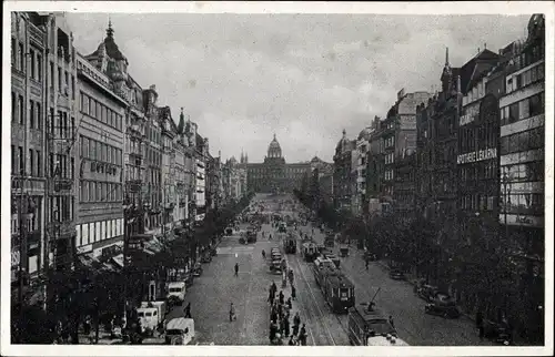 Ak Praha Prag, Wenzelsplatz, Vaclavske Namesti, Straßenbahnen