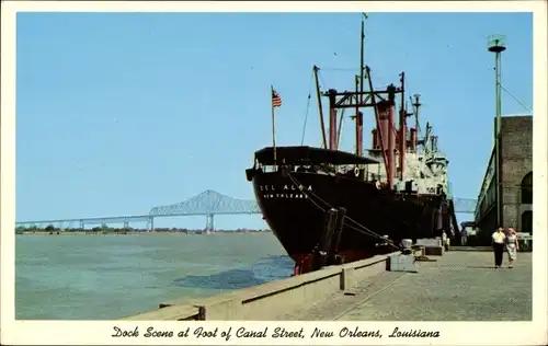 Ak New Orleans Louisiana USA, Dock Scene at Foot of Canal Street, Dampfschiff