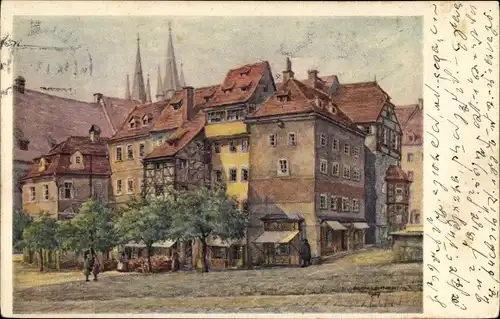 Künstler Ak Lehnert, E., Cheb Eger Region Karlsbad, Markt Stöckl