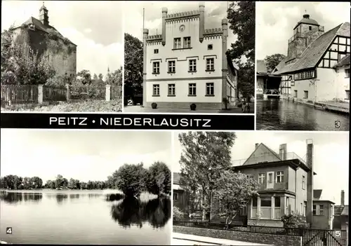 Ak Peitz in der Niederlausitz, Festungsturm, Rathaus, Hammerwerk, Ambulatorium, Teich