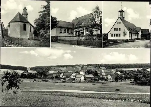 Ak Bubach im Hunsrück, Kirche, Gemeindehaus, Schule, Teilansicht