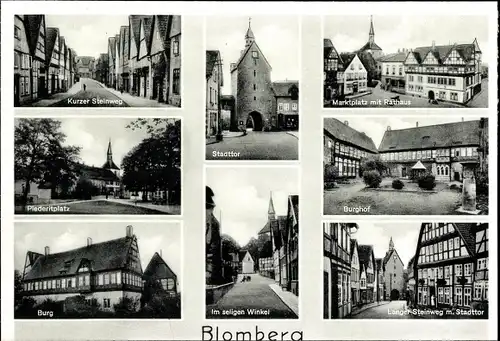 Ak Blomberg in Lippe, Stadttor, Burghof, Rathaus, Markt, Burg