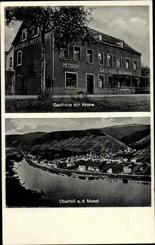 Ak Oberfell an der Mosel, Gesamtansicht, Vogelschau, Gasthof zur Krone