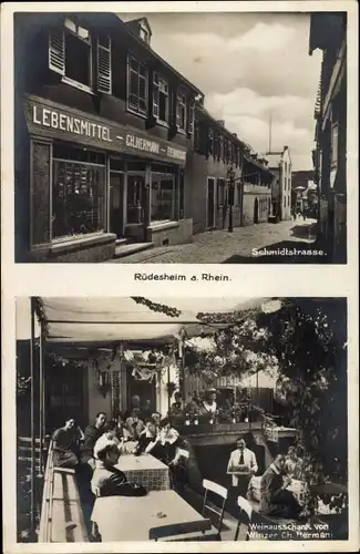 Ak Rüdesheim am Rhein Hessen, Lebensmittelgeschäft, Schmidtstraße, Weinausschank