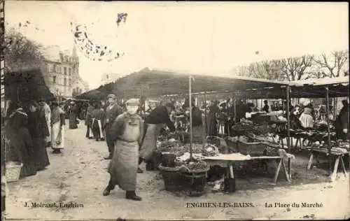 Ak Enghien les Bains Val d’Oise, La Place du Marche