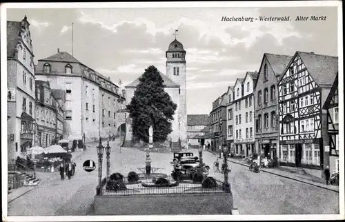 Ak Hachenburg im Westerwald, Alter Markt, Kirche