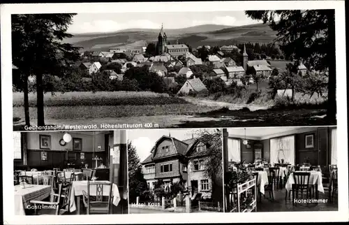 Ak Gebhardshain im Westerwald, Hotel Kaus, Innenansicht, Blick auf den Ort