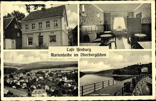 Ak Marienheide im Bergischen Land, Cafe Isenburg, Innenansicht, Lingese Talsperre, Blick auf den Ort