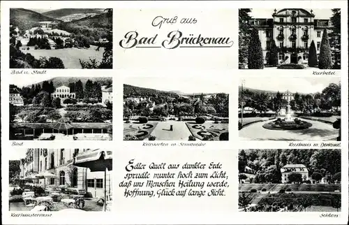 Ak Bad Brückenau im Sinntal Unterfranken, Badeanstalt, Kurhotel, Denkmal, Schloss, Bad