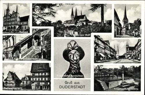 Ak Duderstadt Eichsfeld Niedersachsen, Anreischken, Rathaus, Westerturm, Marktstraße, Kriegerdenkmal