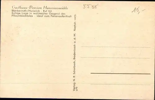 Ak Blankenrath im Hunsrück, Pension Hanosiusmühle