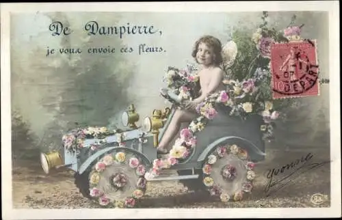 Ak Dampierre Yvelines, Engel fährt mit Blumen geschmücktes Auto