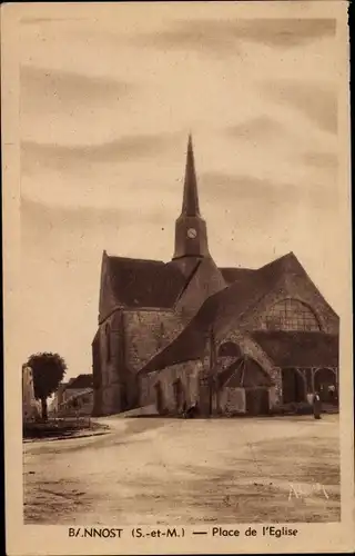 Ak Bannost Seine-et-Marne, Place de l'Eglise