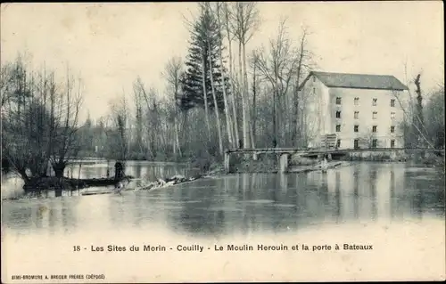 Ak Couilly Seine et Marne, Le Moulin Herouin, La Porte a Bateaux