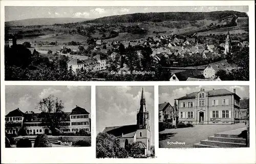 Ak Bödigheim Buchen im Odenwald Baden, Schulhaus, Schloss, Kirche, Totalansicht