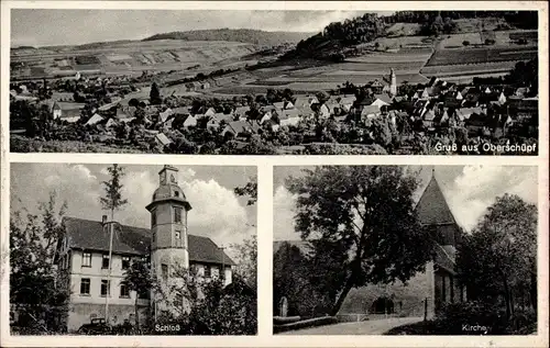 Ak Oberschüpf Boxberg in Baden, Kirche, Schloss, Totalansicht