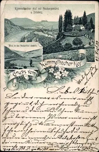 Litho Neckargemünd am Neckar, Gasthaus Kümmelbacher Hof, Dilsberg, Neckartal
