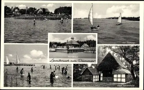 Ak Lembruch in Niedersachsen, Altes Bauernhaus, Strandpartie, Am Dümmer, Segelboote, Bootshaus