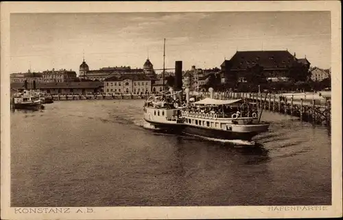 Ak Konstanz am Bodensee, Hafenpartie, Dampfer