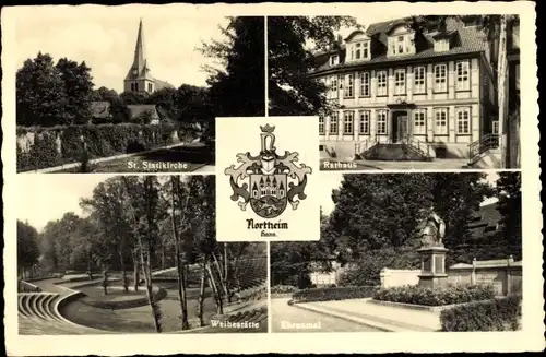 Ak Northeim in Niedersachsen, Rathaus, Ehrenmal, Sixtikirche, Weihestätte, Wappen
